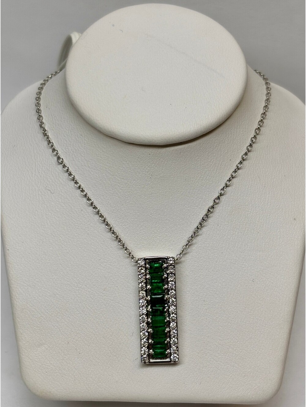 14k White Gold Emerald and Diamond Necklace